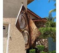 Drapeau de 9,1 x 0,6 m résistant à la décoloration pour extérieur Bannière décorative boussole et carte du vieux monde, drapeaux de jardin, drapeau mural double face avec œillets en laiton, toile de