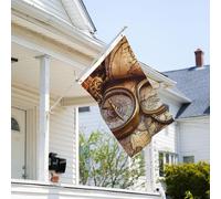 Drapeau de 9,1 x 0,6 m résistant à la décoloration pour extérieur Bannière décorative boussole et carte du vieux monde, drapeaux de jardin, drapeau mural double face avec œillets en laiton, toile de