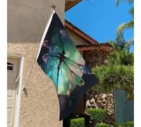 Drapeau de 9,1 x 0,6 m résistant à la décoloration pour l'extérieur - Bannière décorative - Motif galaxie animal libellule - Drapeau de jardin double face avec œillets en laiton - Toile de fond