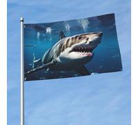 Drapeau de 9,1 x 1,5 m - Grand requin blanc - Drapeaux amusants pour toutes les saisons - Pour décoration de dortoir, fête en plein air