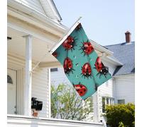 Drapeau de 9,1 x 6,1 m résistant à la décoloration pour l'extérieur - Bannière décorative - Coccinelles rouges sur fond bleu - Drapeau de jardin double face avec œillets en laiton - Toile de fond