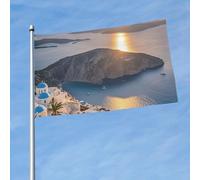 Drapeau de 90 cm x 150 cm, drapeau double face 200D, bannière lourde 200D, île de Grèce, coucher de soleil, drapeaux de bienvenue, décoration extérieure avec œillets en laiton, drapeaux de jardin pour