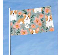 Drapeau de 90 cm x 150 cm, drapeau double face 200D, bannière lourde Corgi florale, fleurs de printemps, jardin, décoration extérieure avec œillets en laiton, drapeaux de jardin pour toutes les