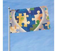 Drapeau de 90 cm x 150 cm, drapeau double face 200D, bannière lourde de sensibilisation à l'autisme, pièces de puzzle, drapeaux de bienvenue en forme de cœur, bannière décorative d'extérieur avec