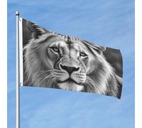 Drapeau de 90 cm x 60 cm - Drapeau d'extérieur double face robuste avec 2 œillets de décoration - Drapeau de cour - Lion africain noir et blanc - Drapeau de bienvenue en polyester pour les vacances