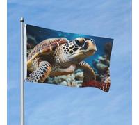 Drapeau de 90 x 150 cm - Décoration d'extérieur - Drapeau de jardin robuste - Tortue de mer - En polyester 200D - Bannière de cour avec 2 œillets - Bannière d'intérieur et d'extérieur pour les