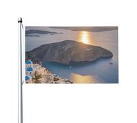 Drapeau de 90 x 152 cm double face - Bannière décorative d'extérieur - Drapeau de l'île de Grèce au coucher du soleil - Drapeaux de jardin lourds 200D - Œillets en laiton - Bannière extérieure pour