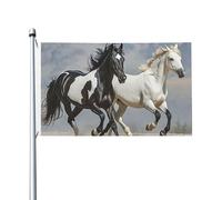 Drapeau de 90 x 152 cm double face - Bannière décorative d'extérieur - Drapeau noir et blanc - Chevaux en cours d'exécution - Drapeaux de jardin lourds 200D - Œillets en laiton - Bannière extérieure