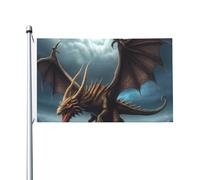 Drapeau de 90 x 152 cm double face pour décoration d'extérieur, drapeau dragon volant 200D, drapeaux de jardin lourds œillets en laiton, bannière extérieure pour les vacances