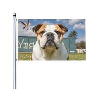 Drapeau de 90 x 152 cm double face pour décoration d'extérieur, drapeau drôle de bouledogue anglais, drapeaux de jardin lourds 200D, œillets en laiton, bannière extérieure pour les vacances