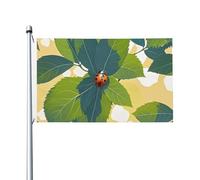 Drapeau de 90 x 152 cm double face pour décoration d'extérieur, drapeaux de feuilles et coccinelles, drapeau de jardin lourd 200D, œillets en laiton, bannière extérieure pour les vacances