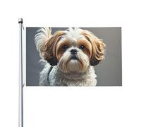 Drapeau de 90 x 152 cm double face pour décoration d'extérieur Shih Tzu - Drapeau de jardin lourd 200D - Œillets en laiton - Bannière extérieure pour les vacances