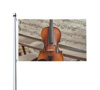 Drapeau de 90 x 152 cm double face pour décoration d'extérieur, violon, partition de musique, drapeau de jardin lourd 200D, œillets en laiton, bannière extérieure pour les vacances