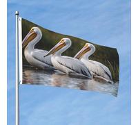 Drapeau de 90 x 60 cm - Décoration d'extérieur robuste - Trois pélicans - En polyester 200D - Avec 2 œillets - Pour intérieur et extérieur - Pour les vacances, toutes les saisons