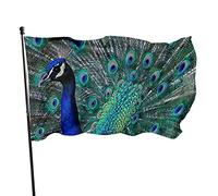 Drapeau de 91 cm x 152 cm avec ailes ouvertes de paon aux couleurs vives pour sports de plein air, drapeau de cour en polyester résistant à la décoloration avec 2 œillets en laiton pour décoration