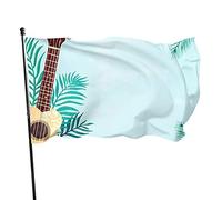 Drapeau de 91 x 152 cm pour ukulélé, guitare, feuilles de palmier tropicales, couleurs vives, bannière de sports de plein air, drapeau de cour en polyester résistant à la décoloration avec 2 œillets