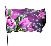 Drapeau de 91 x 152 cm - Tulipes roses - Bannière de sports de plein air - En polyester résistant à la décoloration - Avec 2 œillets en laiton - Pour intérieur et extérieur