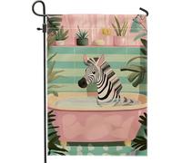 Drapeau de bain de cheval à rayures amusantes, décoration de plantes tropicales de pêche, drapeaux d'été d'extérieur, décoration de pelouse double face en toile de jute 30,5 x 45,7 cm