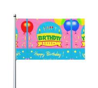 Drapeau de ballon « Happy Birthday » - Drapeau de jardin extérieur - 0,9 x 1,5 m - Bannière en polyester imprimé vif - Facile à accrocher pour fête sur terrasse, camping