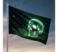 Drapeau de bar avec tête de mort vert brillant dans un noir - Accessoires de bar - Drapeaux amusants pour chambre (152 x 244 cm)