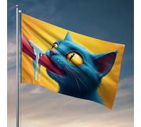 Drapeau de bar pour homme avec chat bleu à siroter du lait en paille rouge pour chambre gars porche drapeau (120 x 180 cm)
