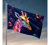 Drapeau de bar pour homme grotte colorée girafe portrait avec lumières néon drapeau pour chambre gars porche drapeau (30 x 45 cm)