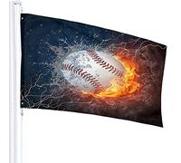 Drapeau de baseball 1,2 x 1,8 m Summer USA Sport Ball in Burning Fire Flame and Water Drapeaux d'extérieur Grands bannières de bienvenue pour la maison, le jardin, la pelouse, bleu orange