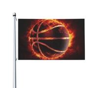 Drapeau de basket-ball en feu de 0,9 x 1,5 m double face avec œillets en laiton - Bannière de vœux pour intérieur ou extérieur - Décoration d'intérieur et d'extérieur