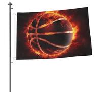 Drapeau de basket-ball en feu de 61 x 91 cm double face avec œillets en laiton - Bannière de vœux pour intérieur ou extérieur - Décoration d'intérieur et d'extérieur