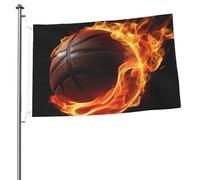 Drapeau de basket-ball sur le feu de 61 x 91 cm double face avec œillets en laiton - Bannière de vœux pour intérieur ou extérieur - Décoration d'intérieur ou d'extérieur