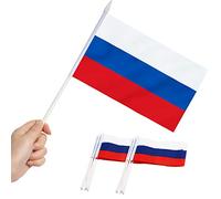 Drapeau de bâton de la Russie, ANLEY russe Mini drapeau à main 5x8 pouces (12 X 20 cm) avec poteau solide blanc de 12 "(30 cm) - Couleur vive et résistant à la décoloration - 5 x 8 pouces