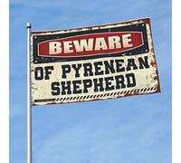 Drapeau de berger des Pyrénées avec inscription « Beware of Pyrenean » - Drapeau de voiture pour chambre d'homme (60 x 90 cm)