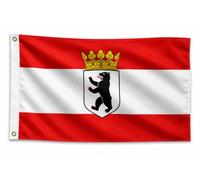 Drapeau de Berlin avec couronne - 90 x 150 cm - Drapeau de qualité supérieure avec œillets en métal - Résistant aux intempéries, aux UV et à double couture - 100 % polyester - Pour mât de drapeau