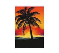 Drapeau de bienvenue au coucher de soleil avec palmier - 61 x 91 cm - Double face - Ne se décolore pas - Pour maison, cour, porche, pelouse, décoration extérieure