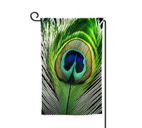 Drapeau de bienvenue avec plumes de paon vertes - Décoration extérieure - Pour jardin et terrasse - 30,5 x 45,7 cm - Plusieurs formes