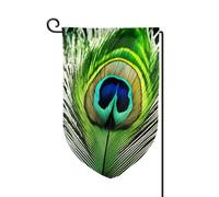 Drapeau de bienvenue avec plumes de paon vertes - Décoration extérieure - Pour jardin et terrasse - 30,5 x 45,7 cm - Plusieurs formes