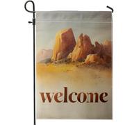 Drapeau de bienvenue de montagne du désert, bannière de décoration d'intérieur marron terreux, drapeau rustique double face, décoration extérieure 30,5 x 45,7 cm