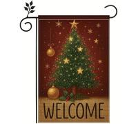 Drapeau de bienvenue de Noël pour l'extérieur et l'intérieur - Bannière de décoration de vacances avec un sapin de Noël vert brillant, g