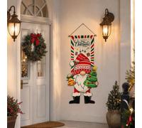 Drapeau de bienvenue de porte de nain de Noël, panneau vertical à suspendre | Décorations de Noël pour extérieur et intérieur pour porte d'entrée, mur, fête de Noël, maison, 45 cm x 100 cm