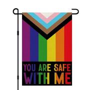 Drapeau De Bienvenue Défilé De La Fierté Rainbow Tu Es En Sécurité Avec Moi Communauté Lgbtq Progrès Gay Lesbienne Transgenre Bisexuel 30X45Cm Drapeaux Avec Œillets Durable Bannières Pour Clubs