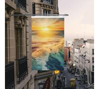 Drapeau de bienvenue double face pour l'extérieur - 91 x 152 cm - Drapeau vertical de maison - Coucher de soleil et lever du soleil avec vagues de l'océan - Grande bannière de vacances avec œillets en