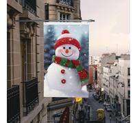 Drapeau de bienvenue double face pour l'extérieur de 91 x 152 cm - Drapeau de maison vertical « Merry Christmas » avec bonhomme de neige « Happy Snow » - Grande bannière de vacances avec œillets en