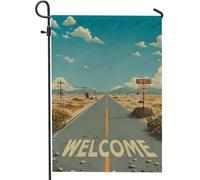 Drapeau de bienvenue du désert, bannière de jardin Sky Route Welcome Home Decor Yard Bannière double face en polyester Décoration de pelouse extérieure Décoration de voyage saisonnière 30,5 x 45,7 cm