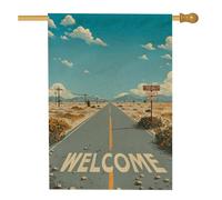 Drapeau de bienvenue du désert, bannière de jardin Sky Route Welcome Home Decor Yard Bannière double face en polyester Décoration de pelouse extérieure Décoration de voyage saisonnière 71 x 101,6 cm