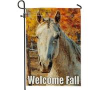 Drapeau de bienvenue en forme de cheval blanc, bannière d'extérieur avec feuilles d'automne, drapeau double face en toile de jute, décoration saisonnière pour la maison et le jardin, 30,5 x 45,7 cm