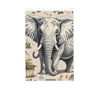 Drapeau de bienvenue en forme d'éléphant dessiné à la main - 61 x 91 cm - Double face - Pour maison, cour, porche, pelouse