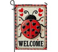 Drapeau de bienvenue en toile de jute double face pour printemps, été, coccinelle, décoration d'intérieur, fête de vacances, pelouse, 30,5 x 45,7 cm