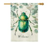 Drapeau de bienvenue Green Beetle, bannière de décoration d'intérieur avec insectes printaniers, double face, décoration de pelouse extérieure, 71 x 101,6 cm