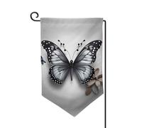 Drapeau de bienvenue gris bleu sarcelle imprimé fleur papillon décoration extérieure jardin patio drapeau toutes saisons 30,5 x 45,7 cm plusieurs formes