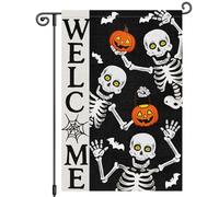 Drapeau De Bienvenue Halloween Welcome Crâne Citrouille Chauve-Souris Boo Automne Jack-O'-Lantern 30X45Cm Drapeaux De Maison Imprimé Résistant Aux Intempéries Bannières Pour Porte Ferme